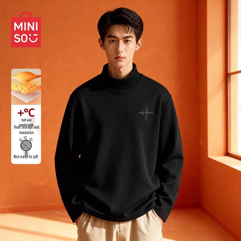 MINISO Men s Fleece-Lined Thermal Mock Neck Long-Sleeve T-Shirt L