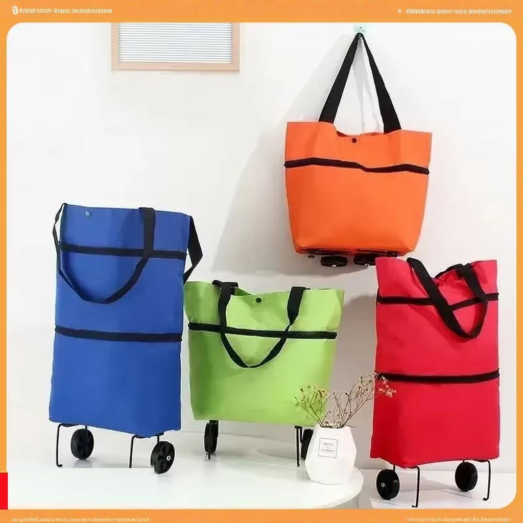 Cloth Foldable Shopping Bag with Wheels, Portable Trolley Bag for Grocery Shopping