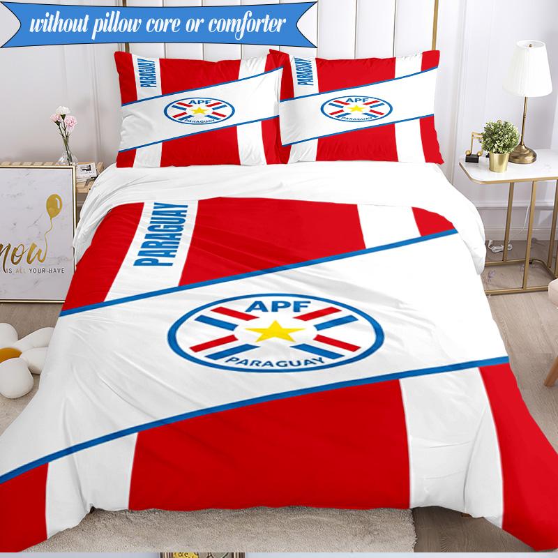 3PCS Paraguay Football Federation Emblem Bedding Set 2D Printing (Includes 1 Duvet Cover + 2 Pillowcases Coreless), Bedroom decor,Fan gift