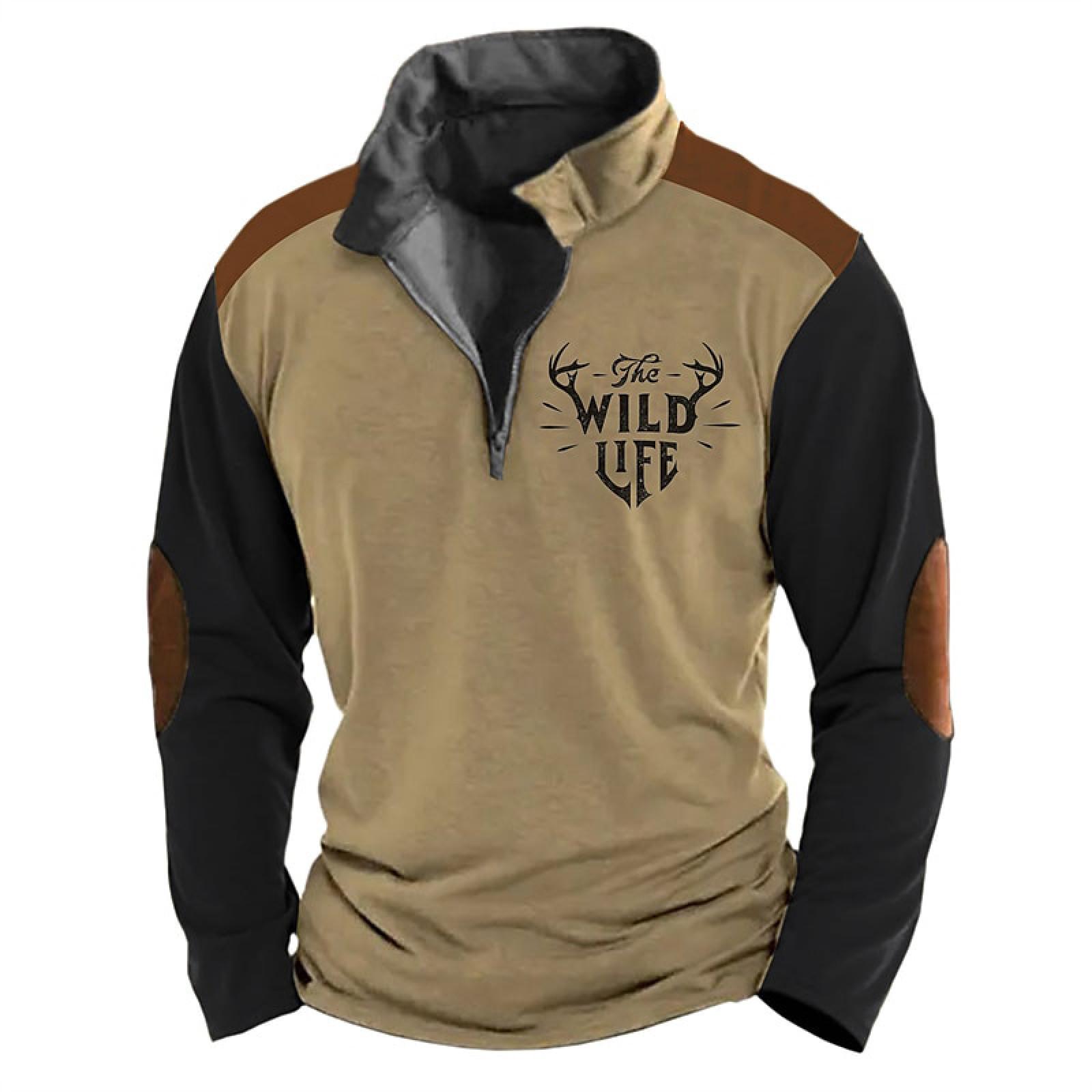 

Мужской винтажный спортивный свитер с длинным рукавом и высоким воротником на молнии до половины XL хаки