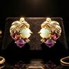 Women's Grape-Shaped Earrings with Natural Opal Amethyst Garnet Gemstones 925 Sterling Silver Fine Jewelry