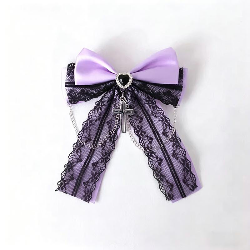 

Exquisite Lace Design Gothic Hair Clip Bag Charm Japanese Style Lolita Hair Accessories Cute Bow Cross Pendant Y2K Hair Clip фиолетовый