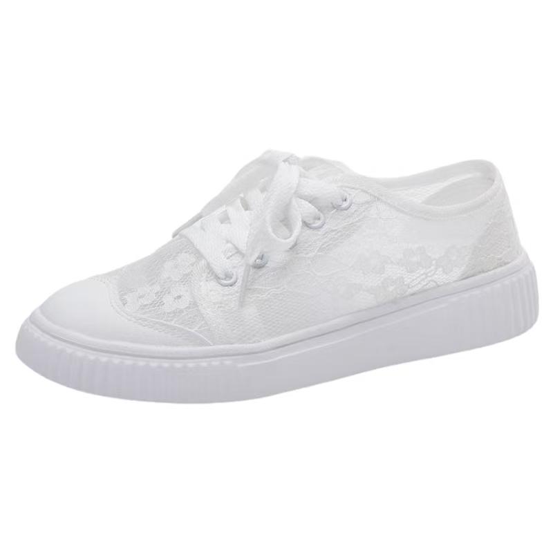 Woman's Summer New Lace Casual Sports Shoes Soft Sole Non Slip Round Toe Lace Up Breathable Casual Board Shoes Little White Shoe