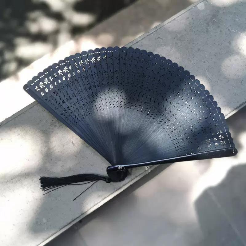 Creative and Elegant All-Bamboo Folding Fan from Laochangmen, Plain Color Fan, Hanfu Ancient Style, Simple and Fashionable Retro Bamboo Green