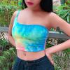 Chic Fashion Tie Dye Print One Shoulder Sexy Short Tank Tops Summer Female Sleeveless Festival Crop Tops Vest Short Streetwear