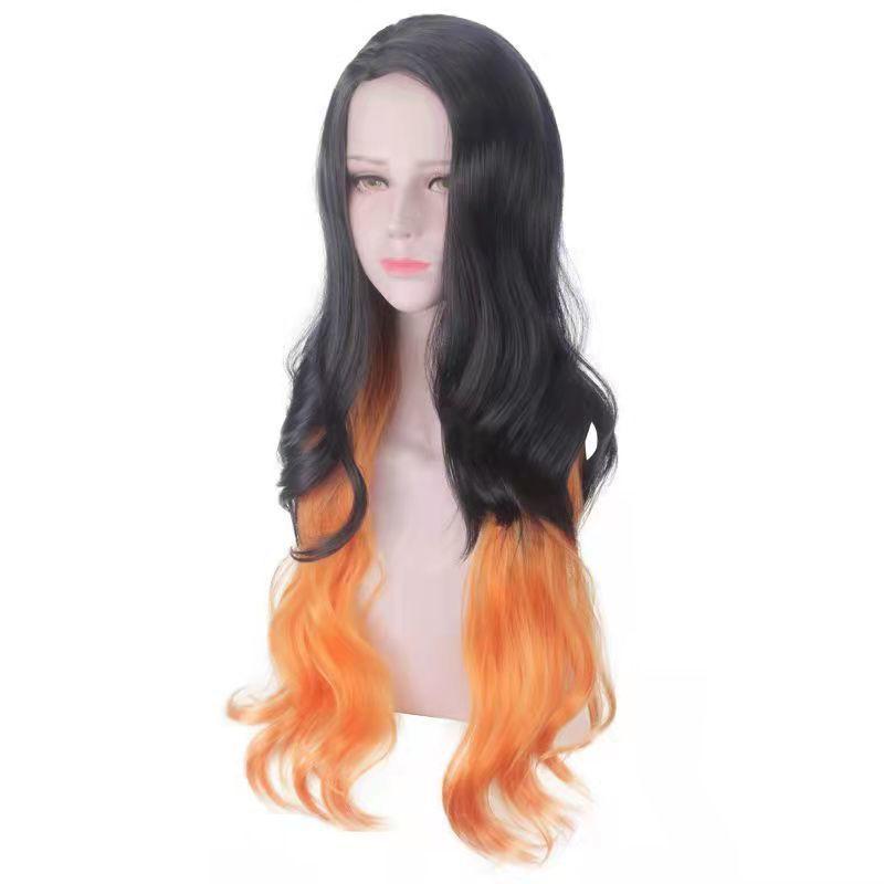 Demon Slayer Kuroko Tidou - Naturally Dark Hair with A Gradual Transition To Orange-yellow, Long Curly Hair, Two-tone Cosplay Wig