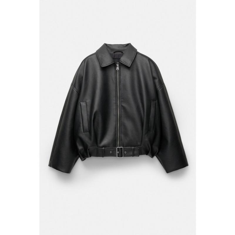 

Spot Autumn and Winter American Retro Bomber Jacket Loose Tooling Locomotive Leather Jacket Women s Clothing XS чёрный