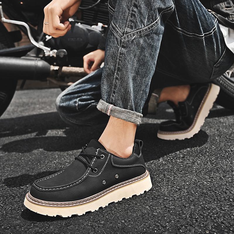 Men's Shoes Split Leather Men Casual Shoes Fashion New Men's Driving Shoes Men Lace-Up Flats Comfortable Shoes