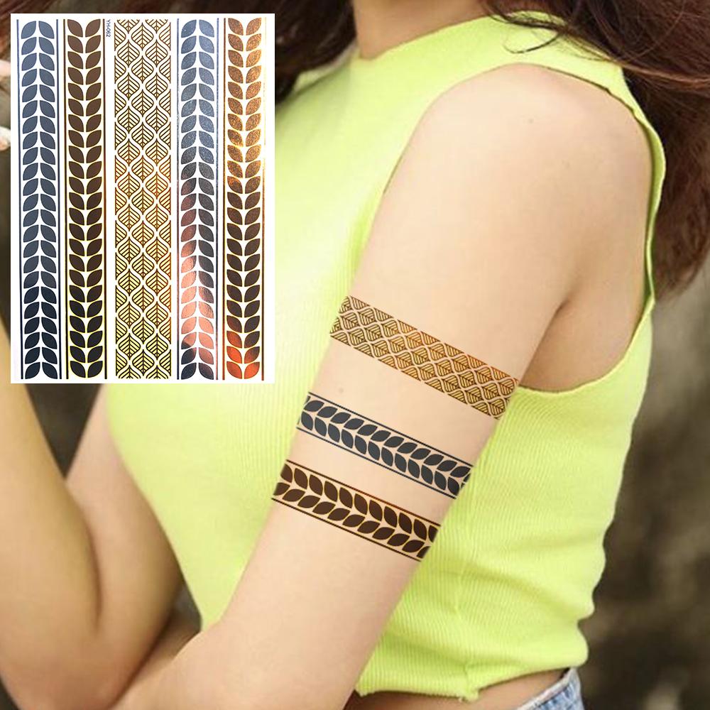 Golden Turtle Anchor Temporary Tattoo For Women Adult Realistic Compass Flower Fake Tattoo Sticker Washable Body Art Tatoo Decal