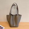 First-layer TC Cowhide Hand-carried Vegetable Basket Bag Leather Underarm One-shoulder Handbag Fashionable Casual Large-capacity Bucket