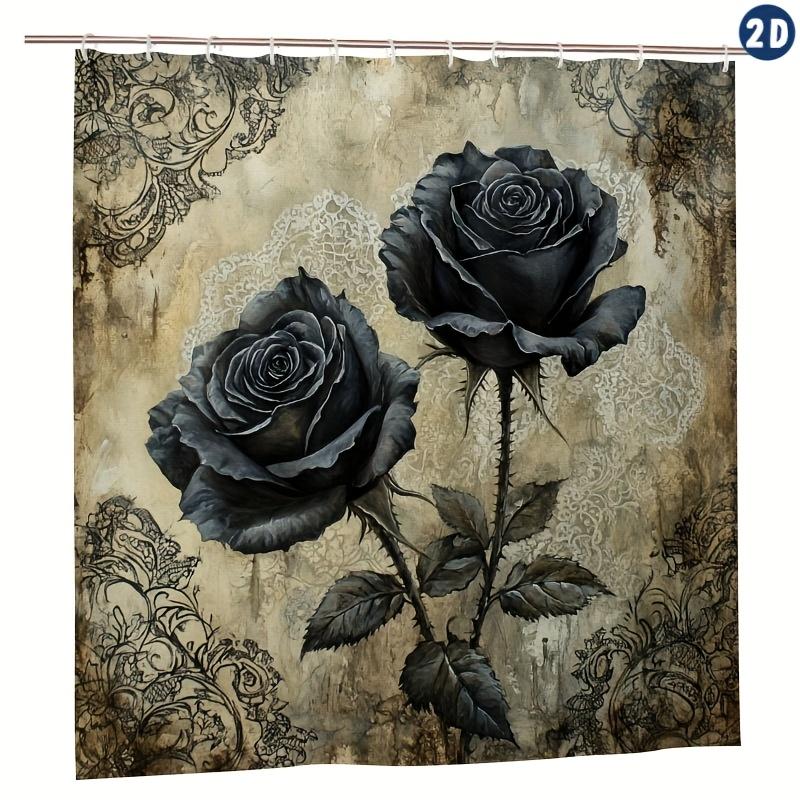 Elegant Gothic Romance Shower Curtain For A Sophisticated Bathroom, Featuring A Stunning Illustration Of A Black Rose