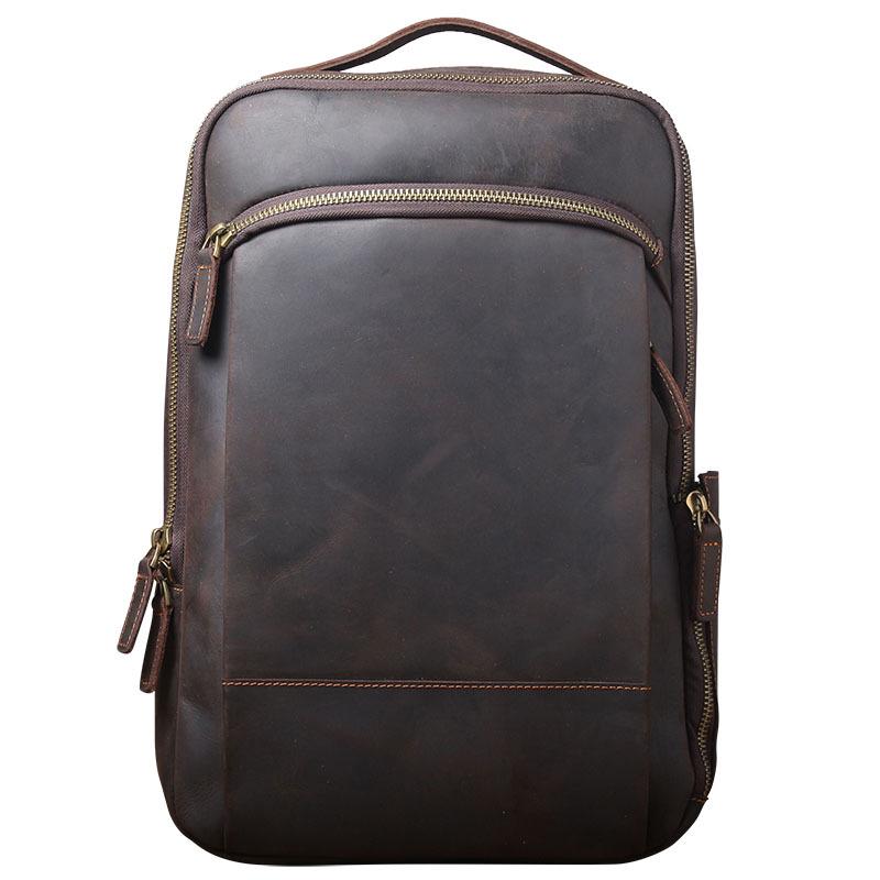 Retro Casual Crazy Horse Leather Double Shoulder Backpack, Genuine First Layer Cowhide for Men.
