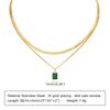 Layering Necklace for Women, Gold Plated Stainless Steel Green Zirconia Rectangle Pendant, Herringbone Chain Choker, Set 2Pcs