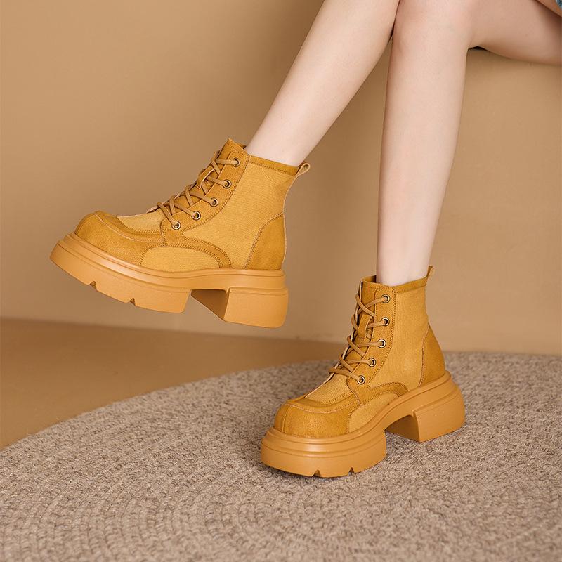 2025 autumn leather Martin boots women's Korean version of sardine cloth low tube women's short boots casual tooling boots women's locomotive boots