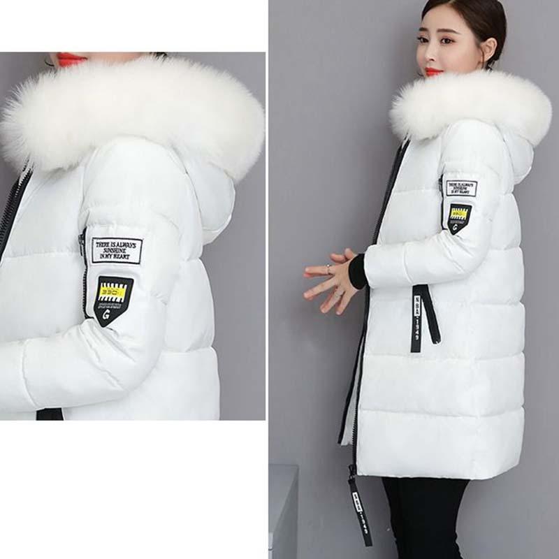 Women's Autumn Winter Fashion Casual Cotton Jacket Fur Collar Warm Thick Overcoat Slimming Long Hooded Parka Coats