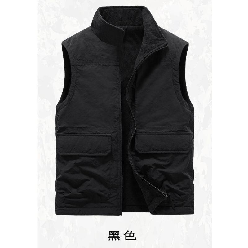 Autumn Winter Vest Men's Double-sided Velvet Outdoor Polar Fleece Vest Pocket Casual Waistcoat Work Jacket