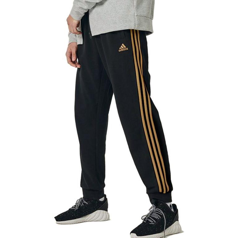 adidas Serie Estilo de Vida Deportivo Raya Lateral Tres Rayas Puño Retro Deportivo Pantalón Largo Hombre Parte Inferior Negro Dorado TR30P1R-BG