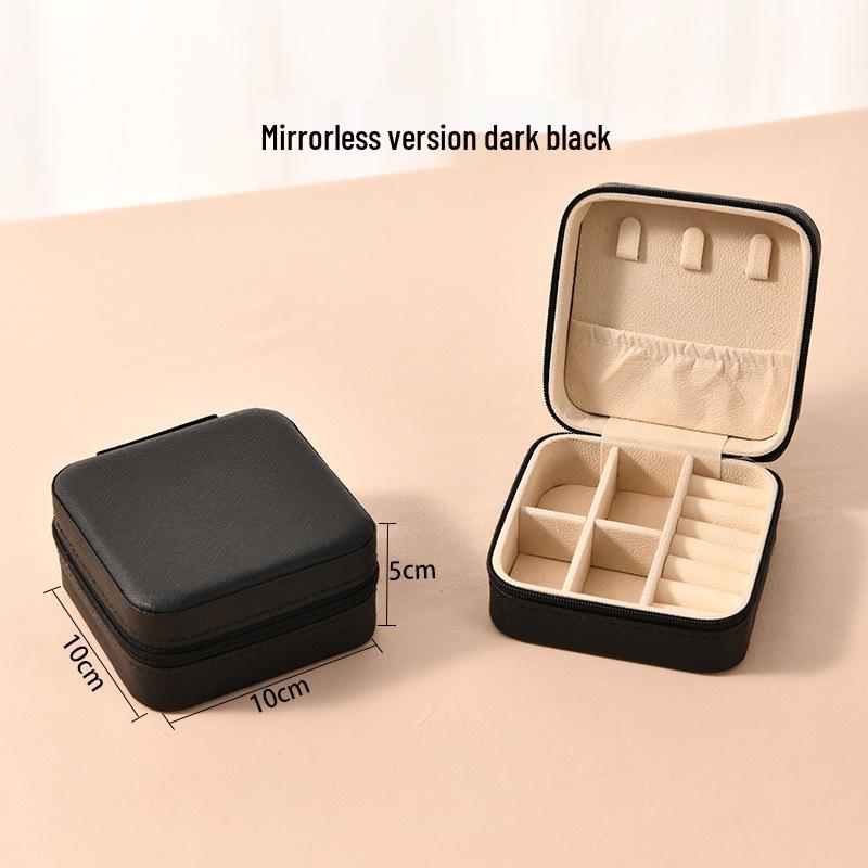 High-End Jewelry Storage Box with Mirror Pattern for Rings, Earrings, Necklaces - Women's Zipper Style Organizer.