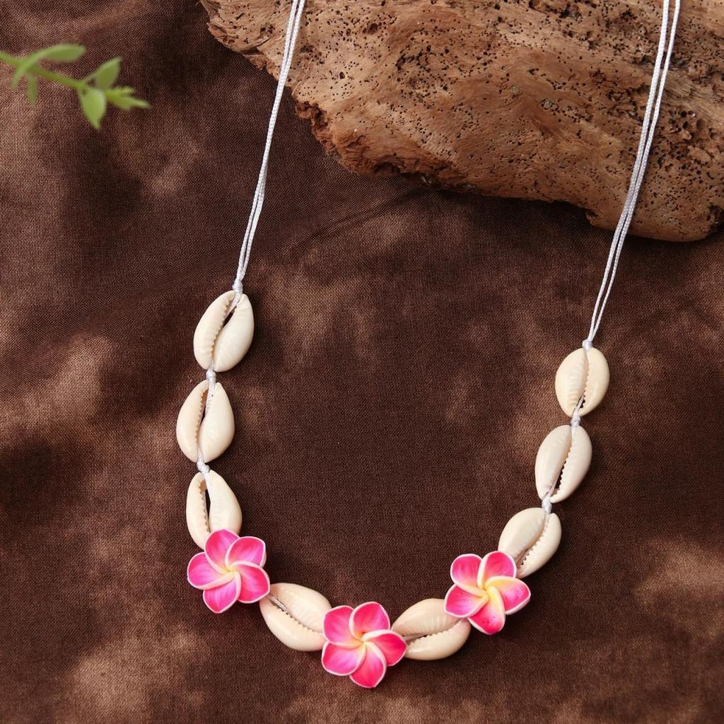 Soft Pottery Egg Flower Shell Hand-woven Necklace Bracelet Anklet Set Pink Beach Wind 18 Hours Delivery