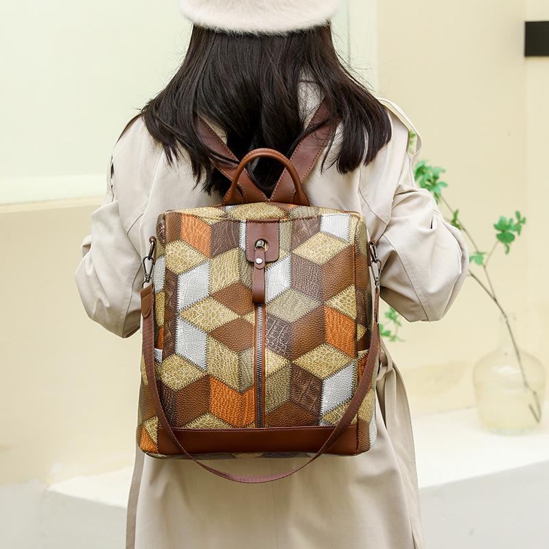 Trendy Women's Anti-Theft Colorblock Backpack - Large Capacity for Travel