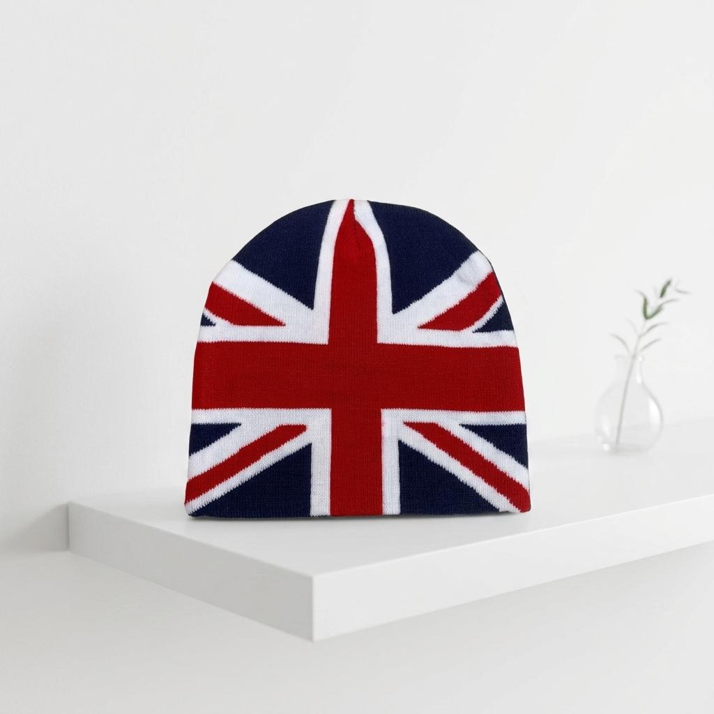 2026 UK English Union Jack Flag Jacquard Knitted Winter Warm Beanie Hat Children Adults Unisex Fashion High Quality