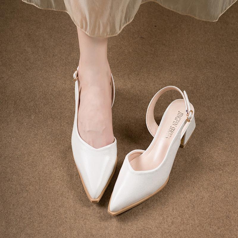 French High-end Bag Head Sandals Women's 2025 Spring and Summer New Temperament Thick Heel Pointed Back Strap Sandals