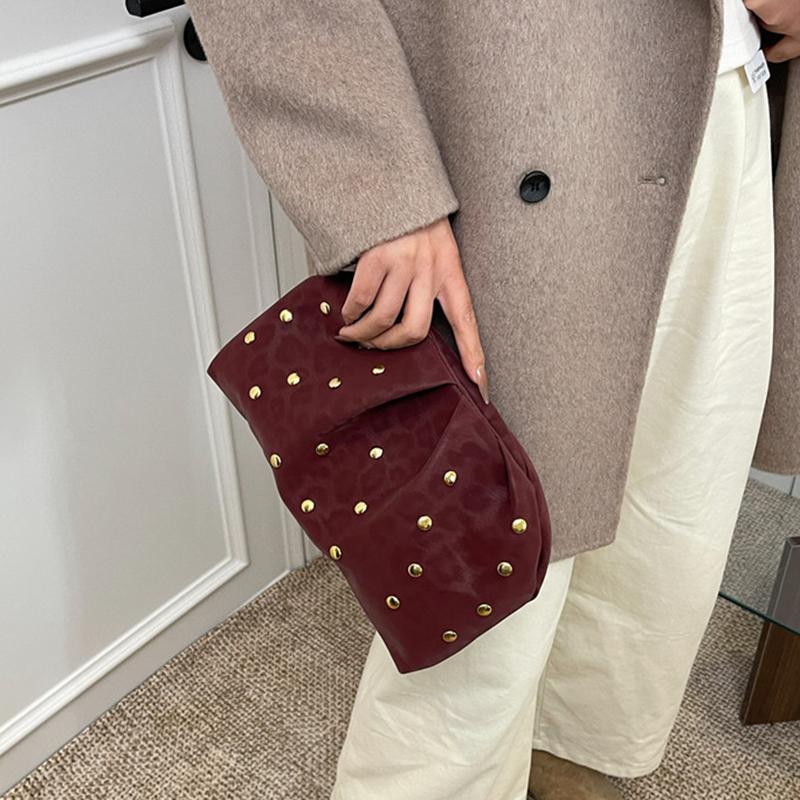 Trend Studded Women's Luxury Clutch Leopard Print Magnetic Clasp Clip Bag Designer High-end Cloud Bag Dinner Lipstick Coin Purse