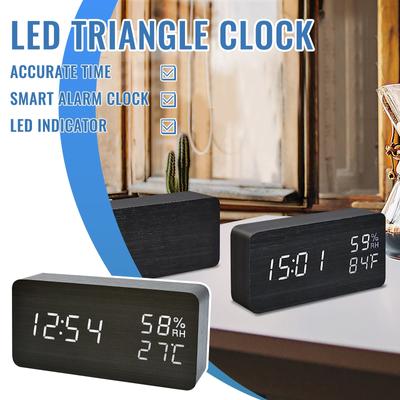 Reloj despertador LED inteligente de madera pequeño, moderno y luminoso, reloj de escritorio digital