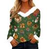 Women's T Shirt Tee Christmas Shirt Long Sleeve Party Christmas Print Fleece Collar V Neck Top
