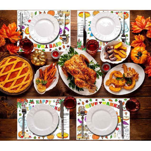 Thanksgiving Coloring Placemats for Kids 16PCS Fall Paper Placemats for Kids to Color Thanksgiving Paper Table Mats for Thankful Craft Activity
