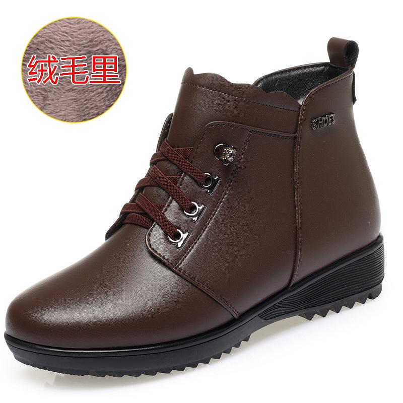 Winter Mutter Baumwollschuhe ältere flache kurze Stiefel mittelalte Baumwolllederschuhe große Größe Samt rutschfest Wolle Damen Baumwollstiefel