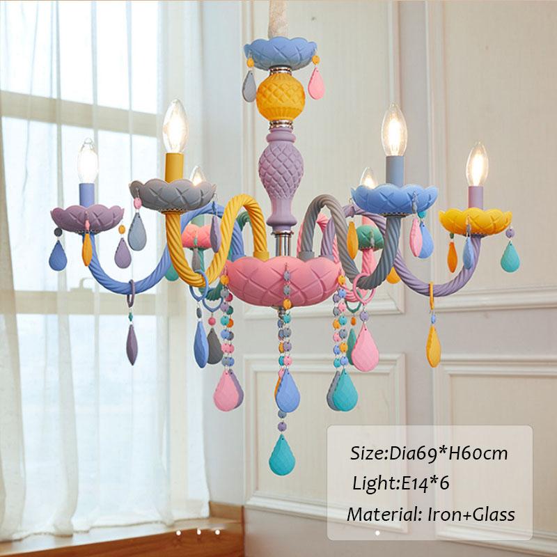 Crystal Led Chandelier European Candle Lustre Restaurant Bedroom Children Room Light American Girl Princess Makaron Pendant Lamp