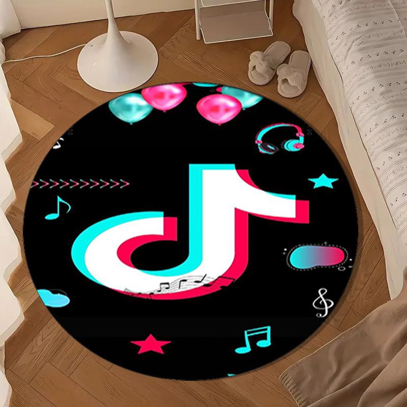 Neon Tiktok Logo Art Round Mat, Anti-slip Circle Carpet Chair Rug For livingroom,Bedroom, Doormat Home Decor Gift Christmas Gifts