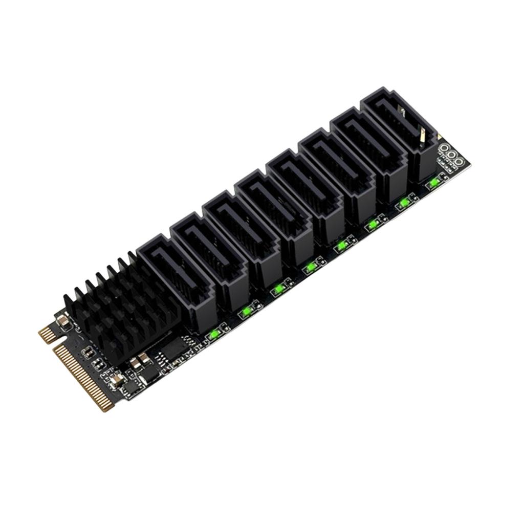 M.2 M KEY NVMe To SATA Convert Card ASM1166 6Gbps 8 Port M.2 M-Key PCIE3.0 To SATA Adapter with Smart Indicator Tools Included