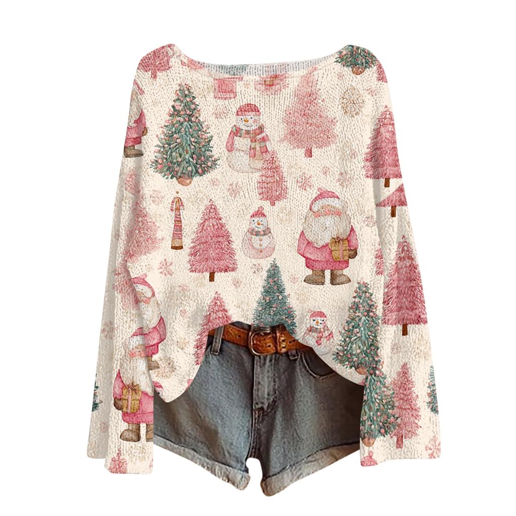 Womens  Fall Sweaters Long Sleeve Print Tops Pullover Sweaters Loose Dressy Casual Basic Clothes