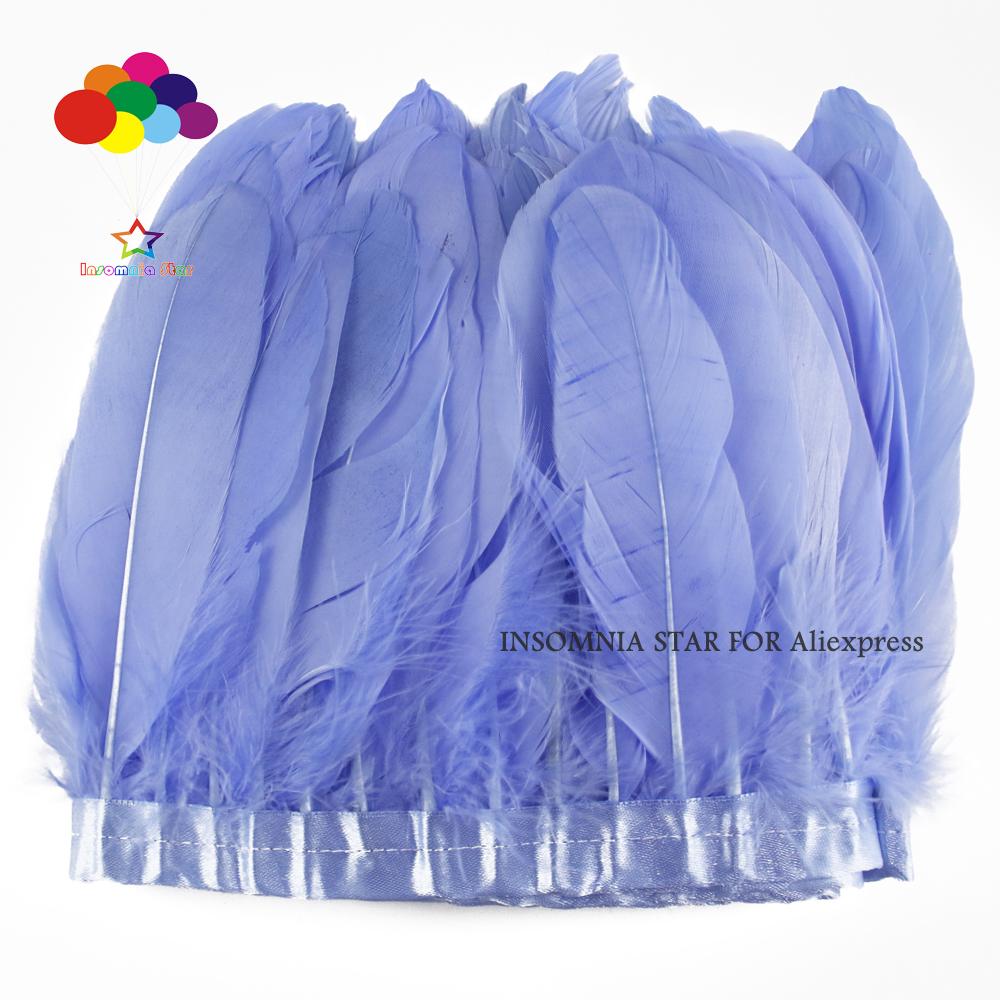 Feather2 Meter/pack Goose Feather Fringe Trim On Satin Header 6"- 8" In /15-20 Cm Width