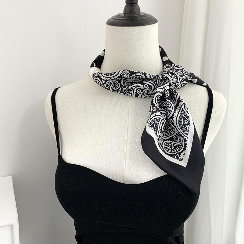 

Silk scarf long strip high-end new striped simple decorative scarf hair tie streamer double splicing magnetic silk scarf