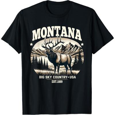 Montana Rocky Mountain Elk, Big Sky Country Design T-Shirt