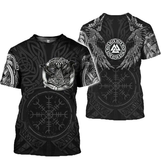 Viking Symbol Printing T-shirt Men's Summer Short-sleeved Harajuku Shirt Hip-hop Men Women Fashion T-shirt