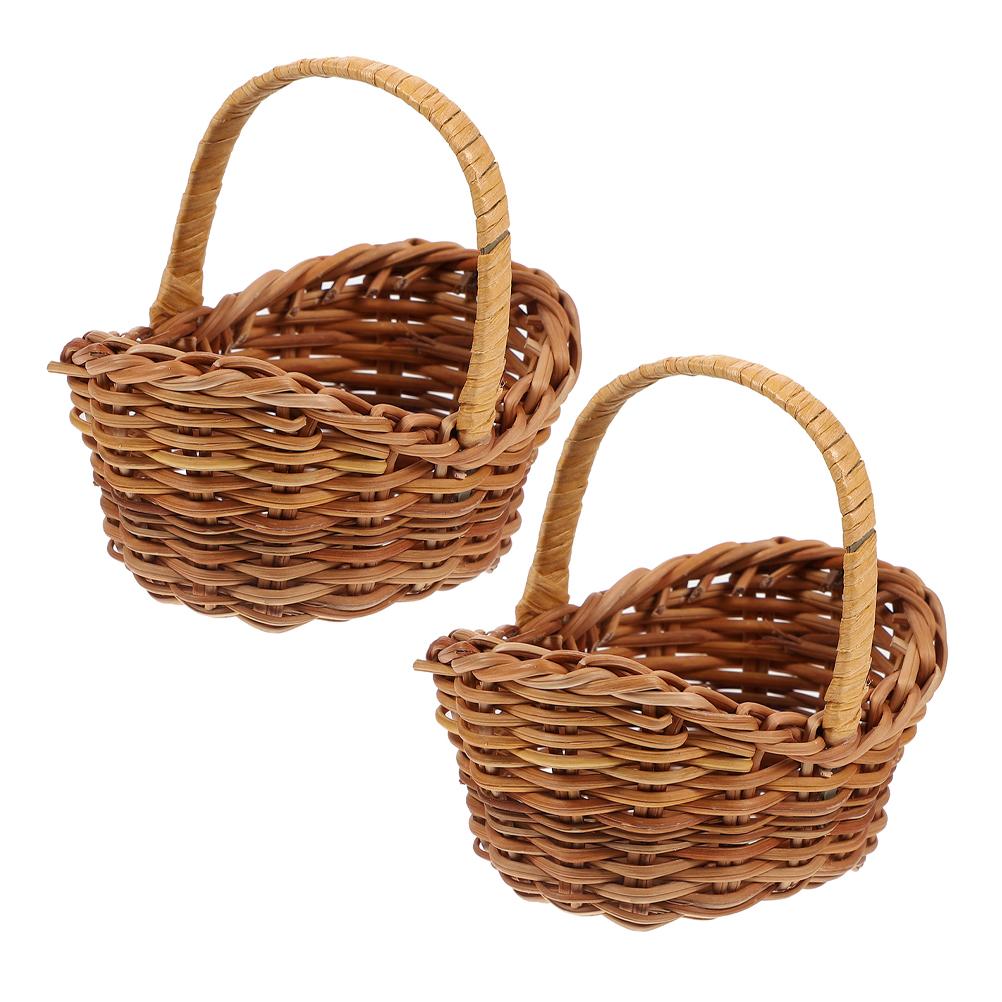 2 Pcs Mini Dolls Basket Small Woven Miniature Decors Storage Baskets Simulation For Favors With Handle Picnic