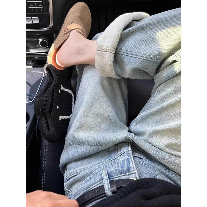 

Plus Size Women s Fleece-Lined Straight-Leg Jeans - Winter Slimming Wide-Leg Floor-Length Pants L