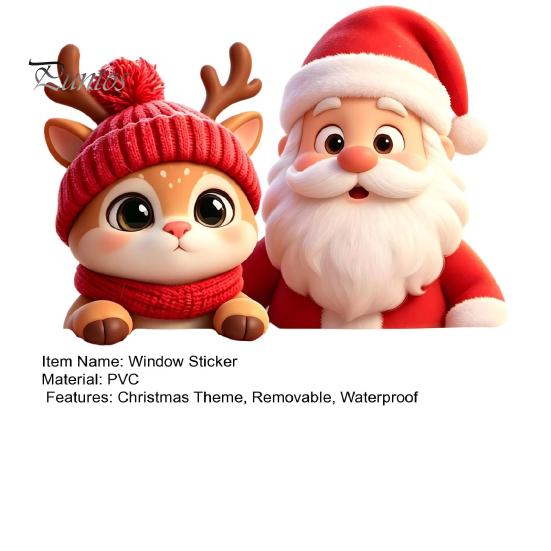 Seasonal Glass Door Decor Santa Claus Reindeer Window Cling, Christmas Static Sticker Holiday Decals for Party, Removable Reusable Decoration