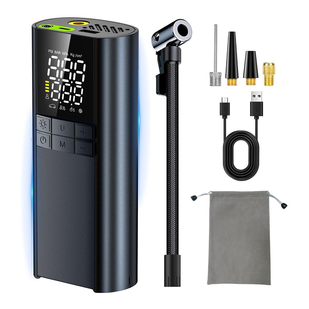 

Портативный автомобильный воздушный насос 150PSI беспроводной воздушный компрессор ручной электрический насос для накачивания шин со светодиодной подсветкой чёрный