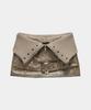 Etosome Front Zipper Belt Leather Skirt Pants (Moca)