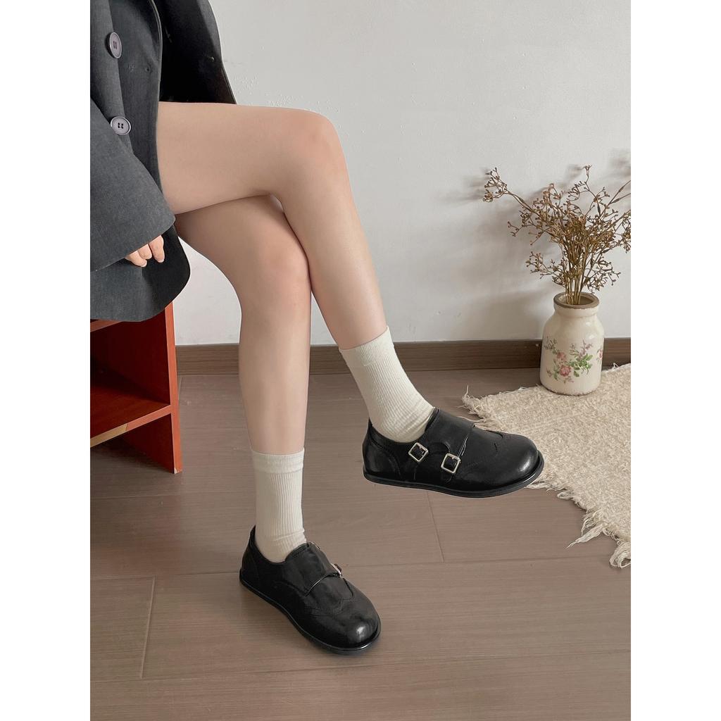 Queen Fan Brown Platform British Style Small Leather Shoes Women's Soft-soled Single Shoes