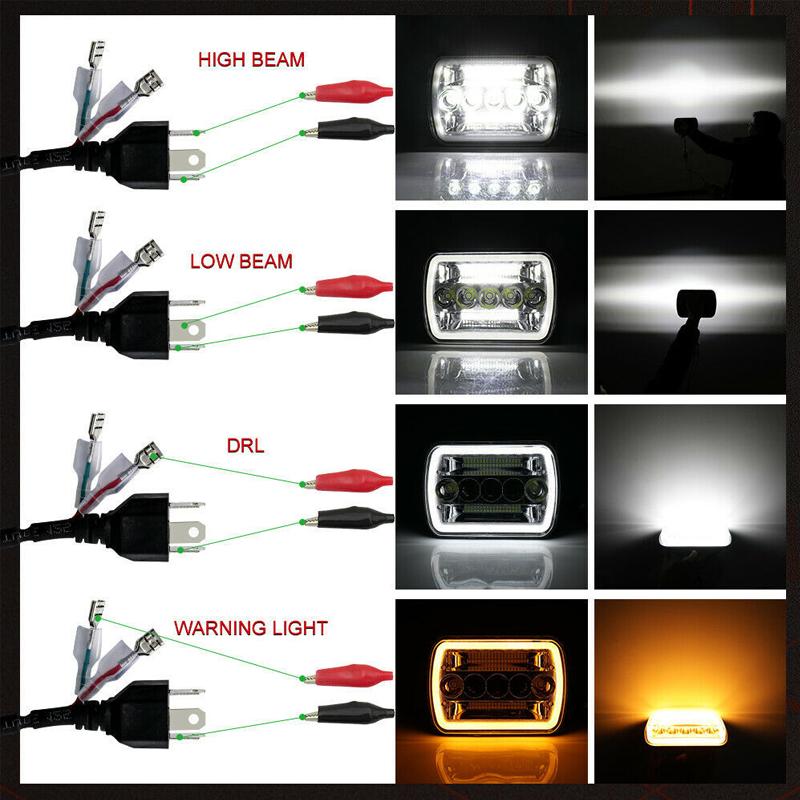 Vierkante 7-inch Koplampen 5x7 Met Opening Angel Eye Tweekleurig Groot- en Dimlicht Lamp Voor Jeep Wrangler Off-road Truck DRL Koplampen