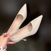 Single shoes cat heel pointed high heels soft leather spring and autumn new versatile girl black stiletto
