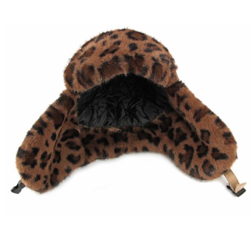 Leopard Plüsch Bombermütze Herren Damen Herbst Winter Dick Winddicht Kalt Skimütze Baumwollmütze Ohrenschutz Reitmütze