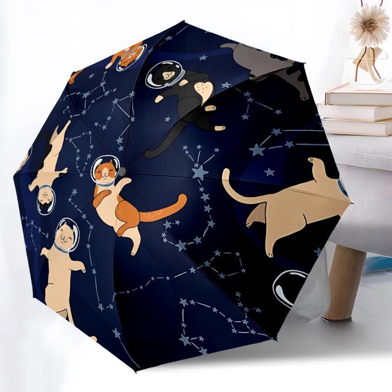 1pc Space Cats Automatic Open/Close Umbrella, Windproof, Folding Compact Umbrella with Lightweight Design for Women/Men146