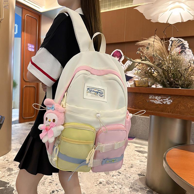 Nylon Student Backpack For Girls With Breathable Design And Geometric Pattern For School And Daily Use